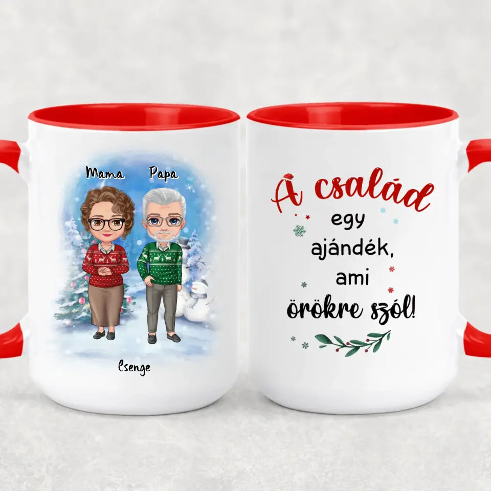 Egyedi karácsonyi, családi bögre nagyszülőknek - akár 4 unokával