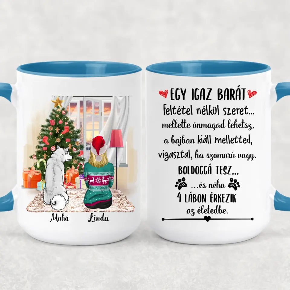 Egyedi kutyás karácsonyi bögre, akár 2 kutyussal