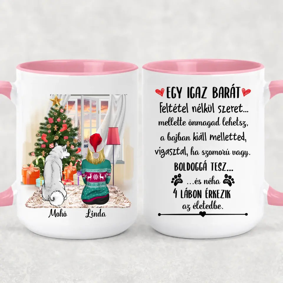 Egyedi kutyás karácsonyi bögre, akár 2 kutyussal