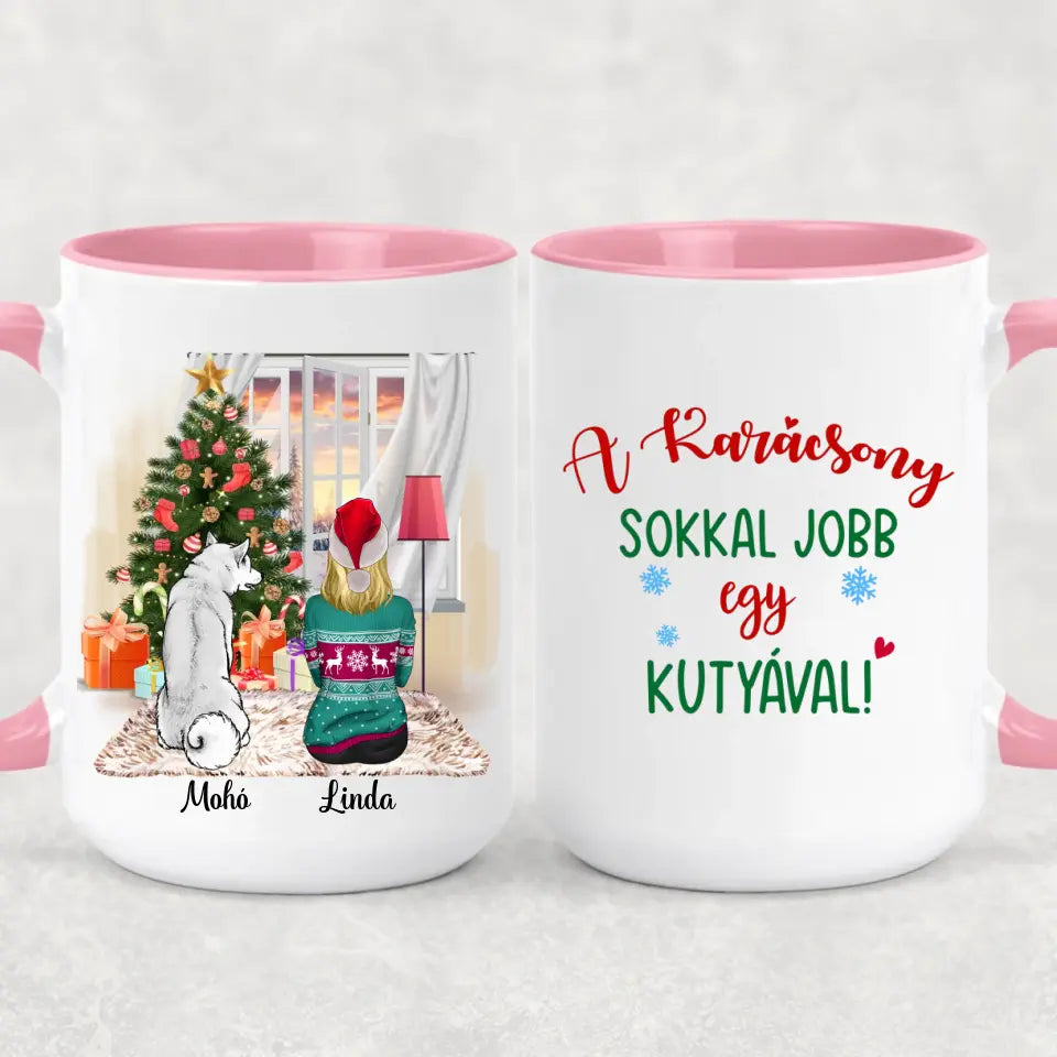 Egyedi kutyás karácsonyi bögre - az élet sokkal jobb egy kutyával