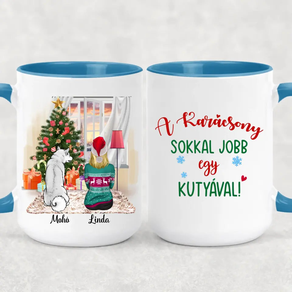 Egyedi kutyás karácsonyi bögre - az élet sokkal jobb egy kutyával