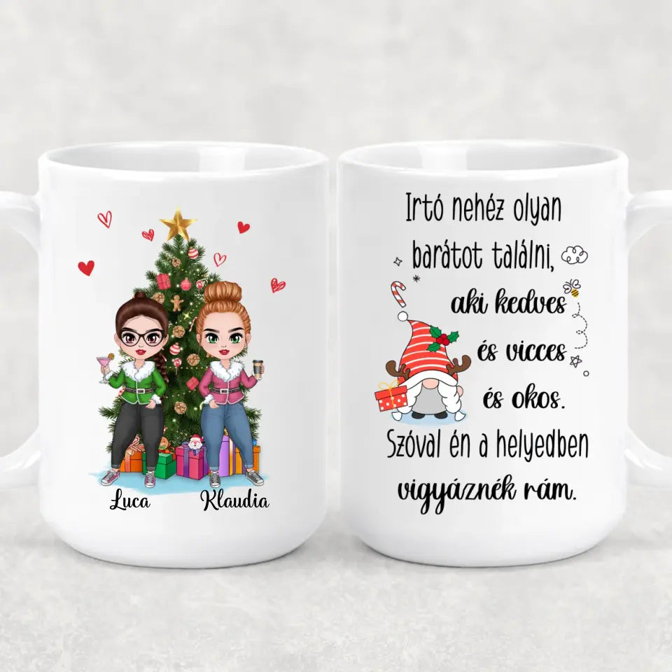 Egyedi karácsonyi bögre barátnőknek, akár 4 lánnyal