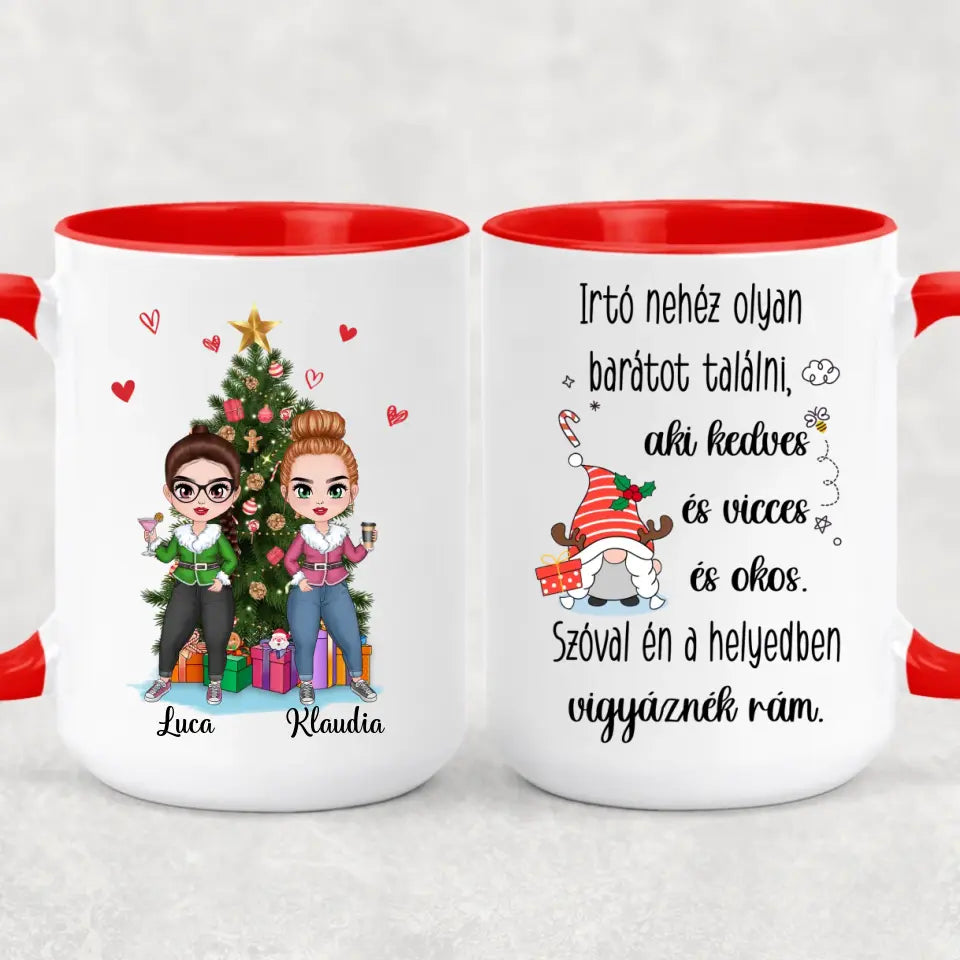 Egyedi karácsonyi bögre barátnőknek, akár 4 lánnyal