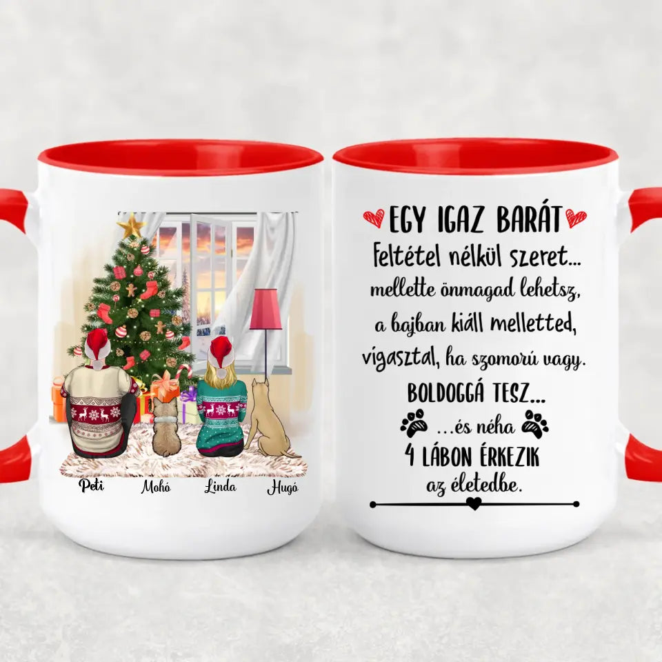 Egyedi kutyás karácsonyi bögre - szerelmespár &amp; 2 kutyus