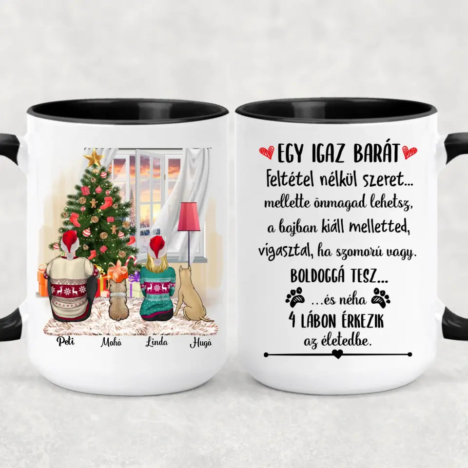 Egyedi kutyás karácsonyi bögre - szerelmespár &amp; 2 kutyus