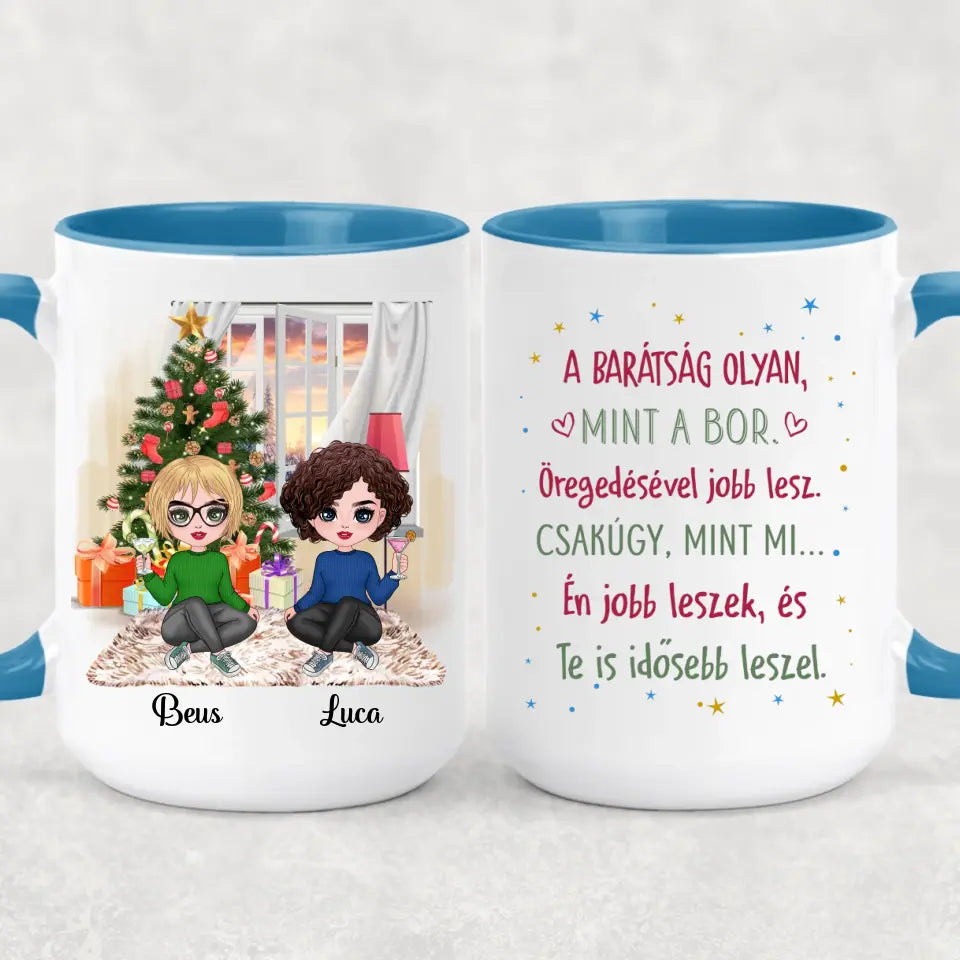 Egyedi barátnős bögre Karácsonyra - chibi lányok