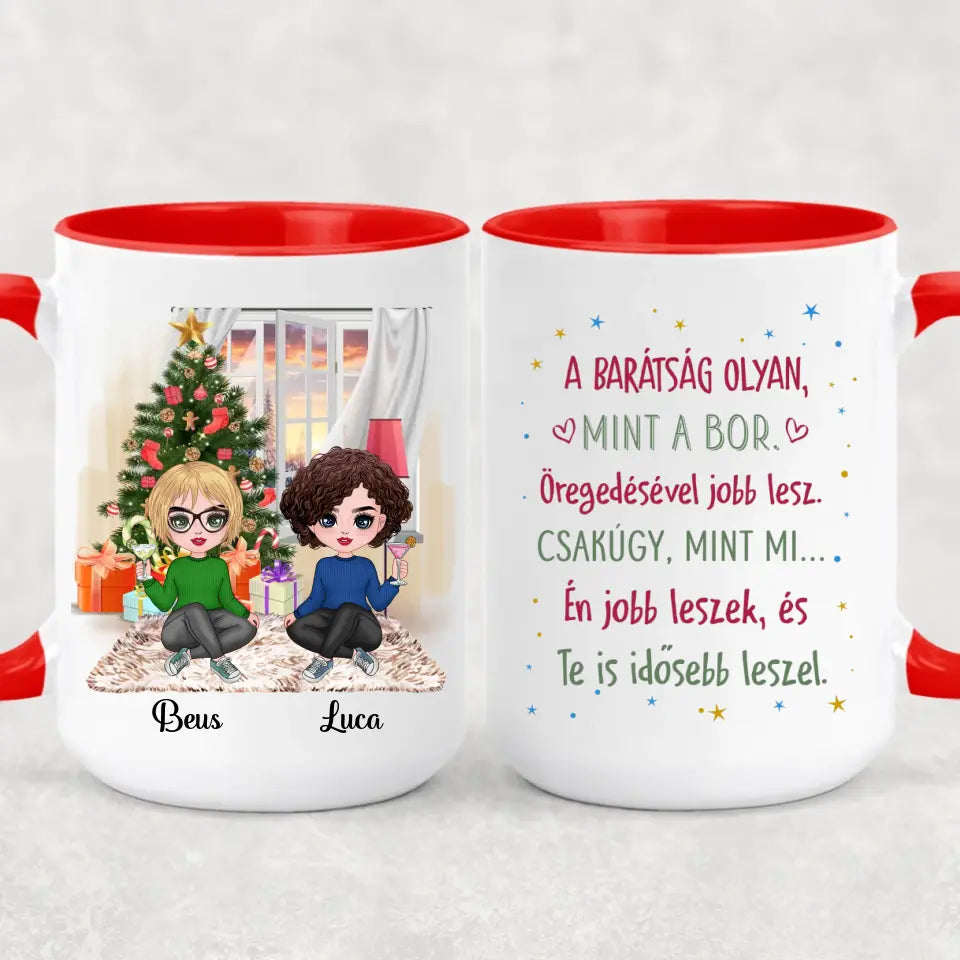 Egyedi barátnős bögre Karácsonyra - chibi lányok