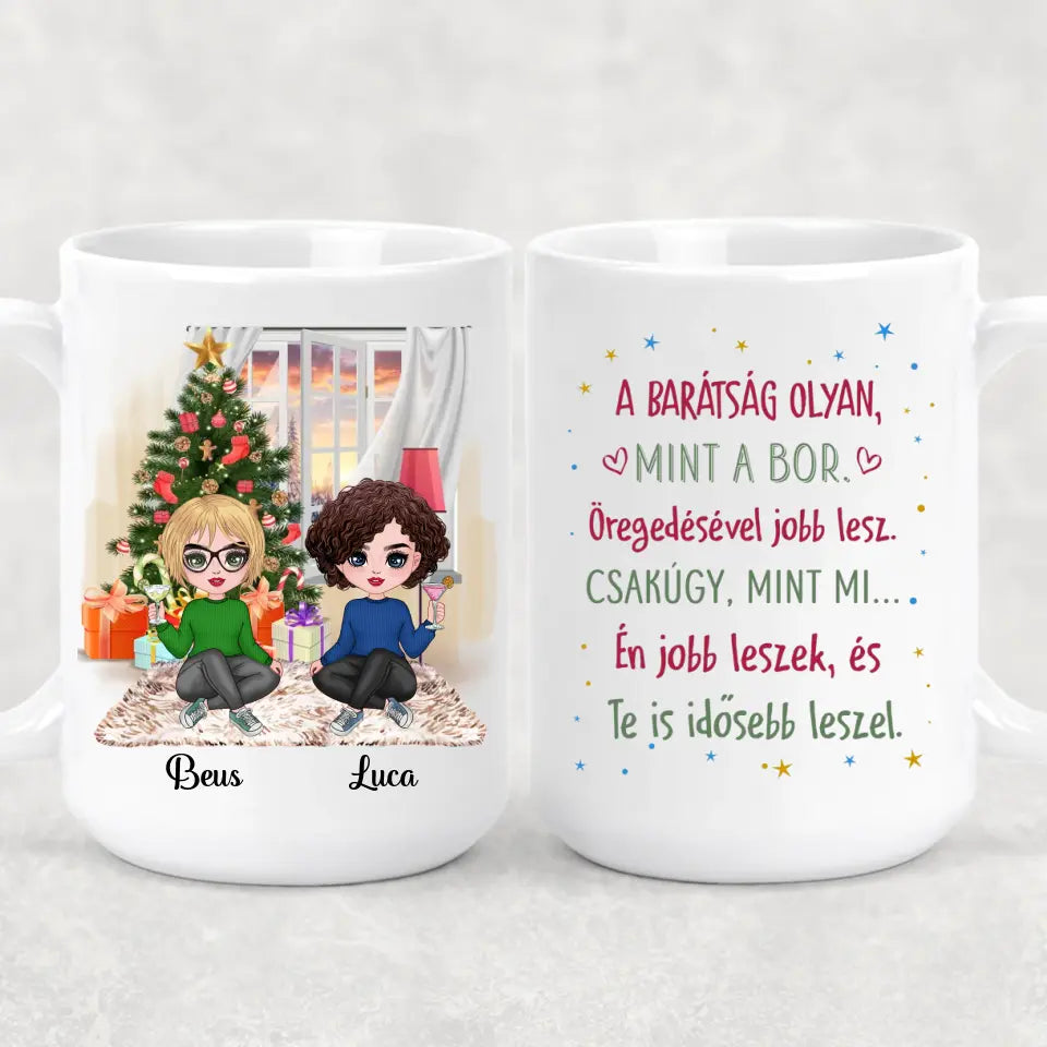 Egyedi barátnős bögre Karácsonyra - chibi lányok