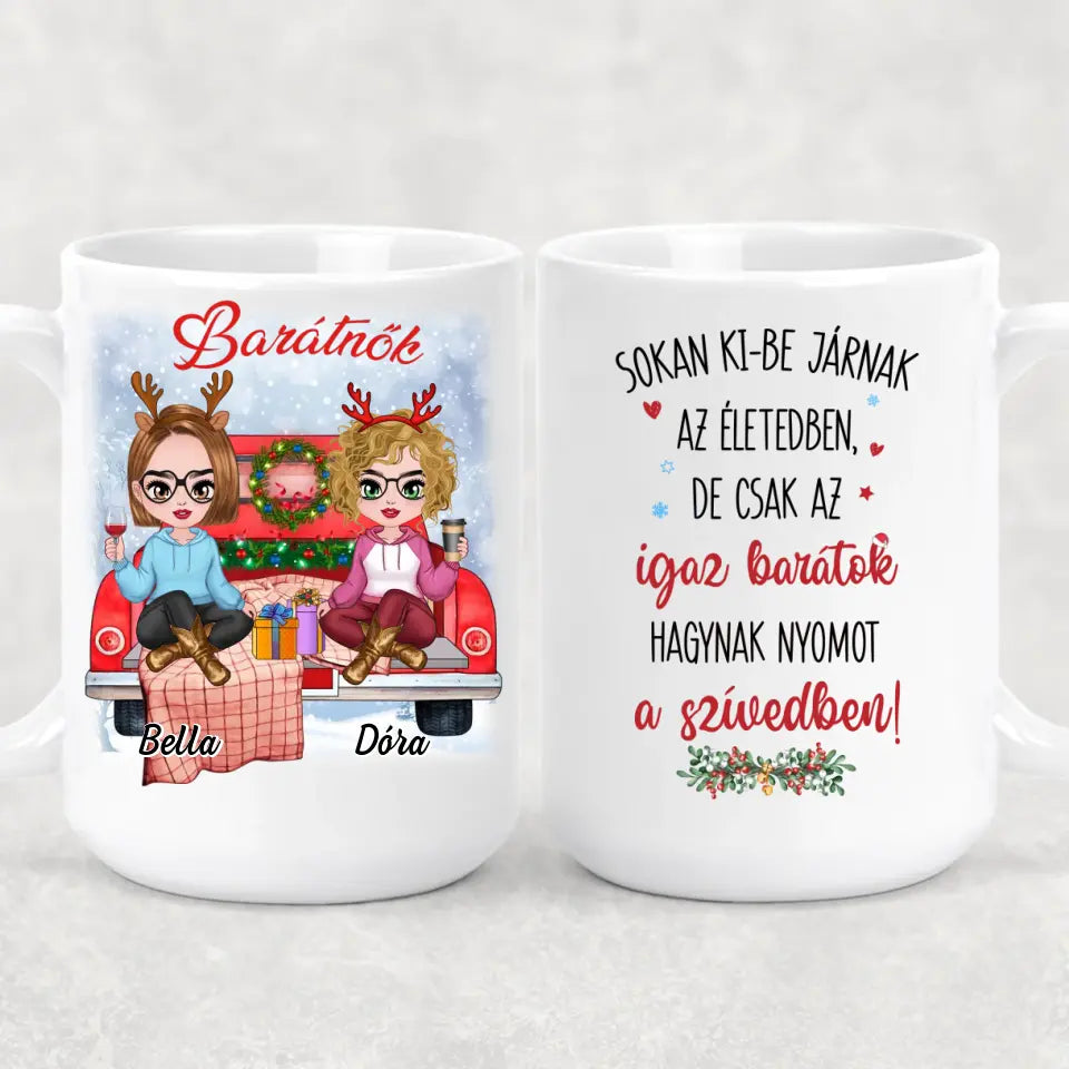 Egyedi karácsonyi barátnős bögre - lányok az autón