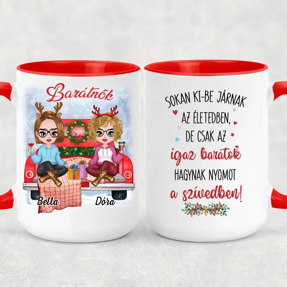 Egyedi karácsonyi barátnős bögre - lányok az autón