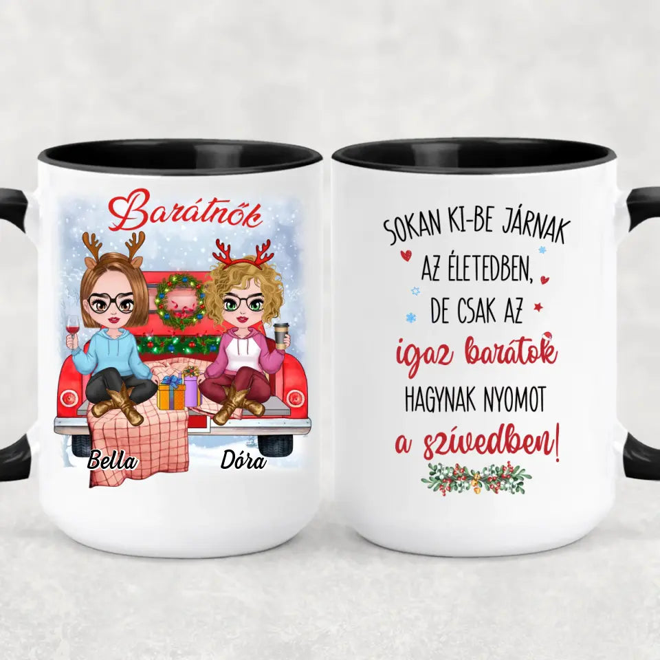 Egyedi karácsonyi barátnős bögre - lányok az autón