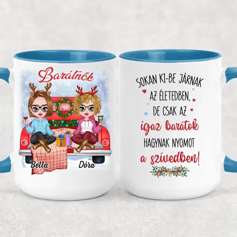 Egyedi karácsonyi barátnős bögre - lányok az autón