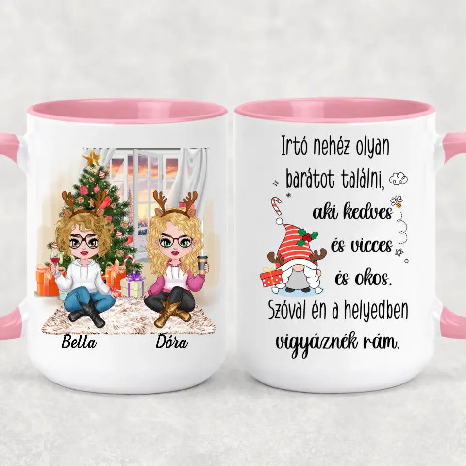 Egyedi karácsonyi bögre barátnőknek - lányok a fa alatt
