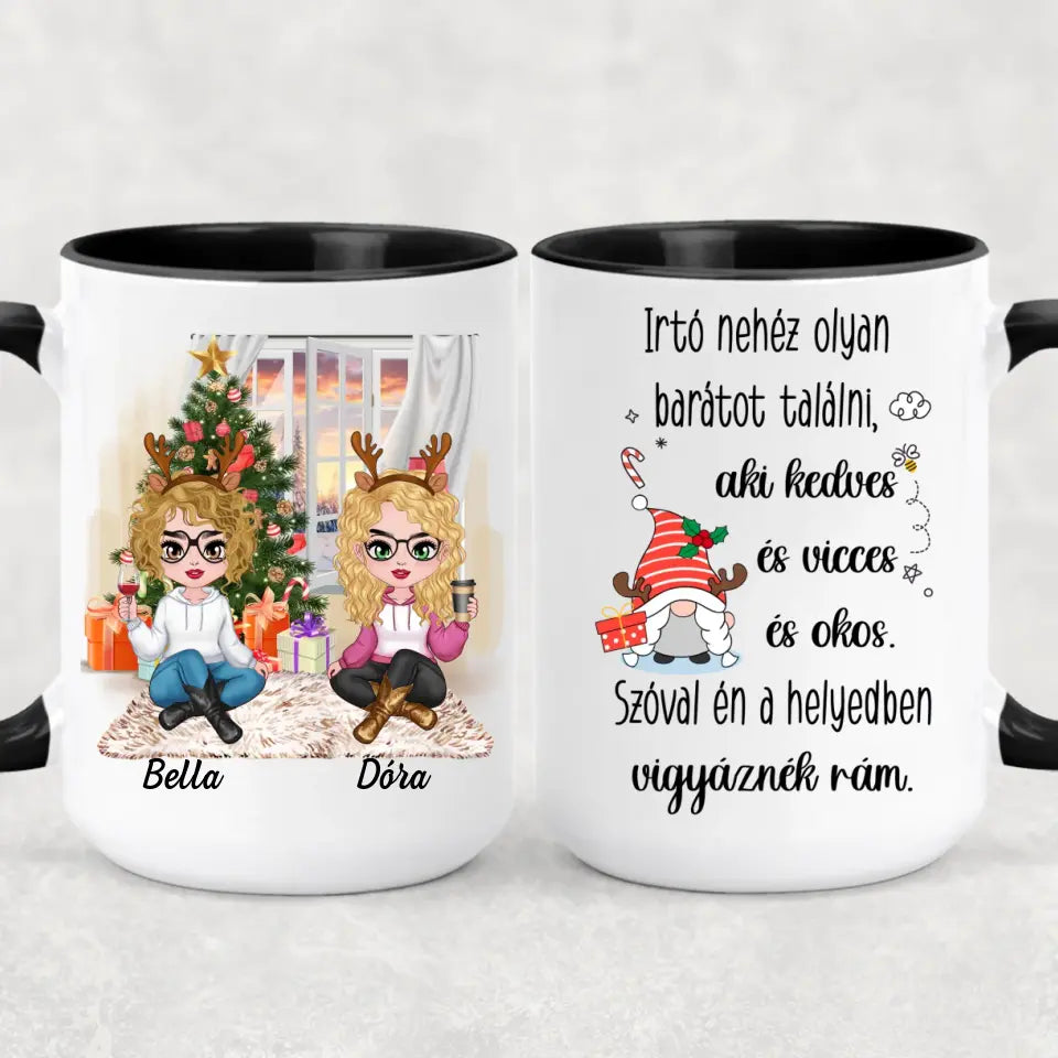 Egyedi karácsonyi bögre barátnőknek - lányok a fa alatt