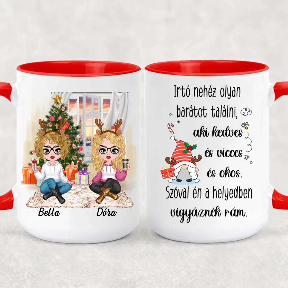 Egyedi karácsonyi bögre barátnőknek - lányok a fa alatt