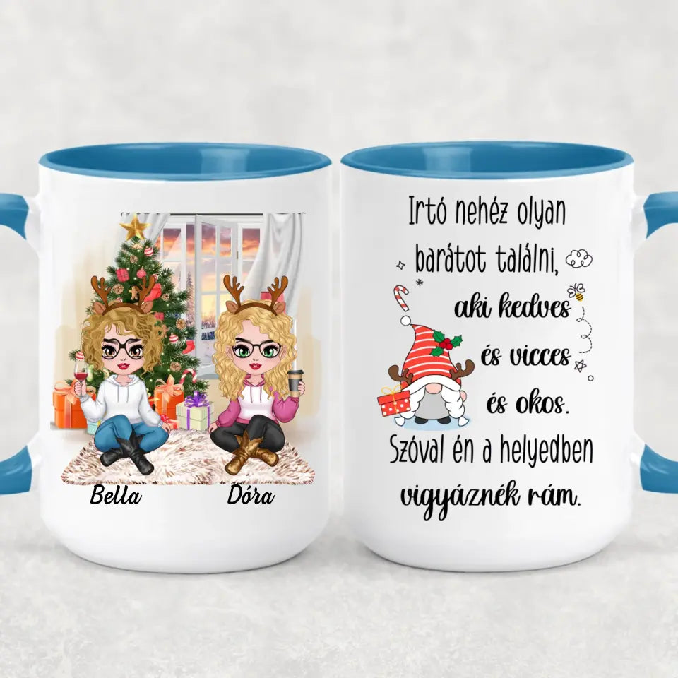Egyedi karácsonyi bögre barátnőknek - lányok a fa alatt