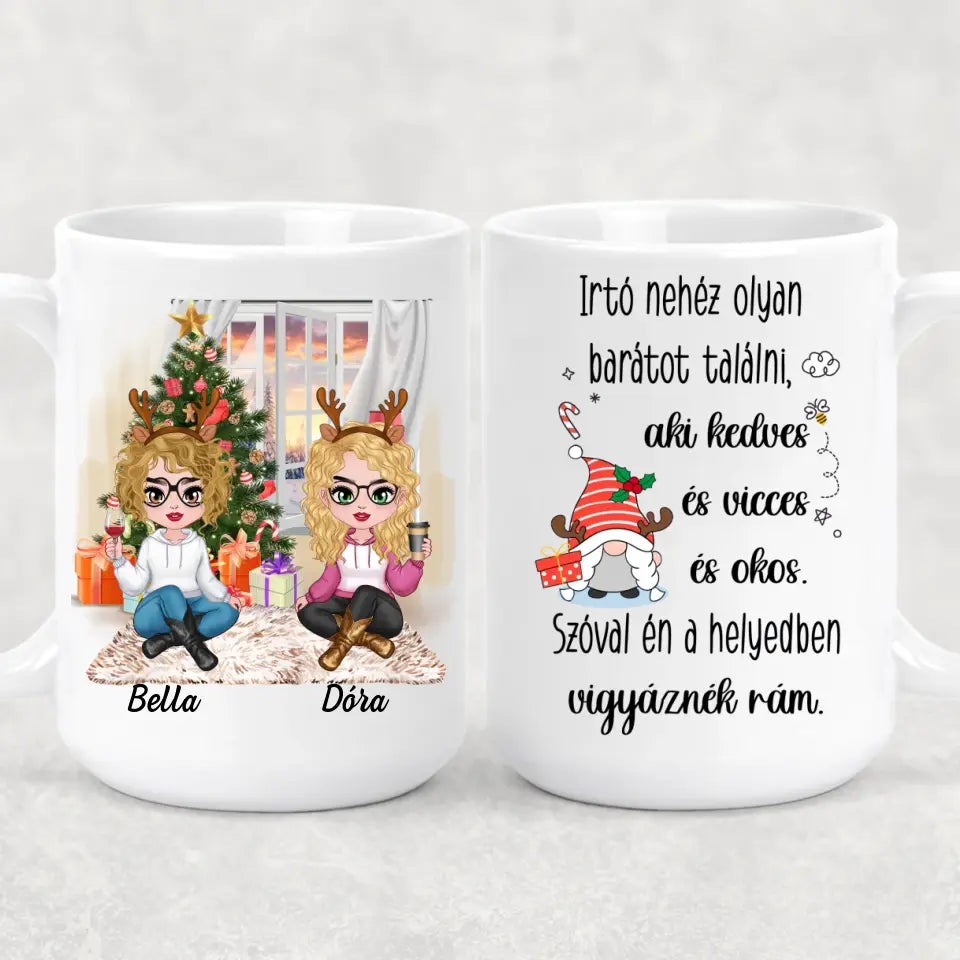Egyedi karácsonyi bögre barátnőknek - lányok a fa alatt