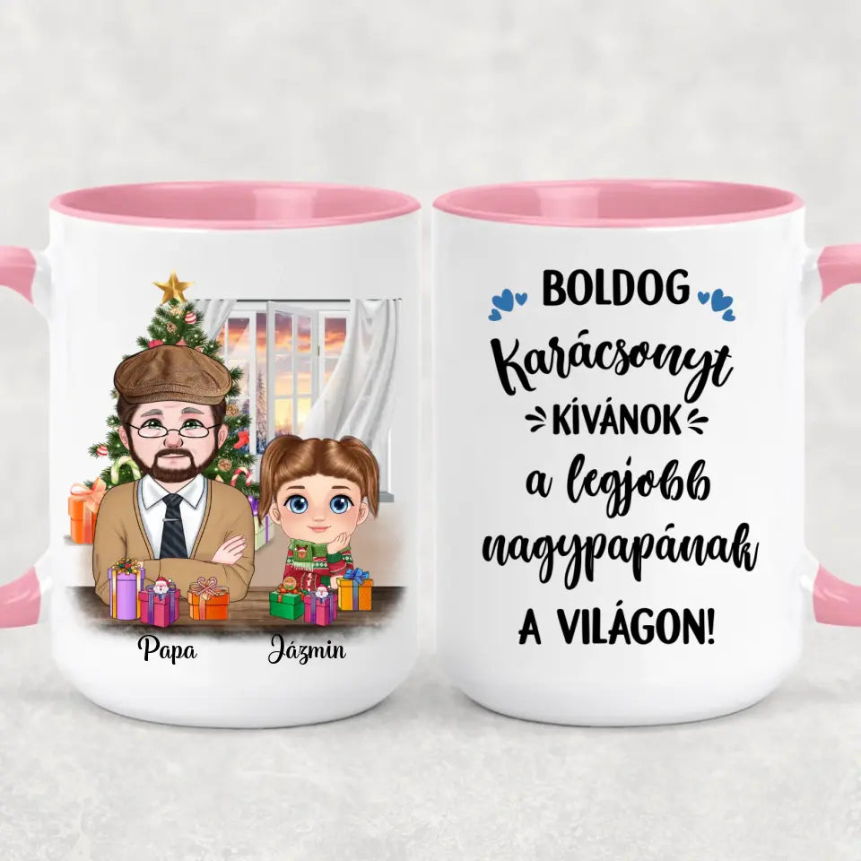 Egyedi karácsonyi bögre nagypapáknak, akár 3 unokával