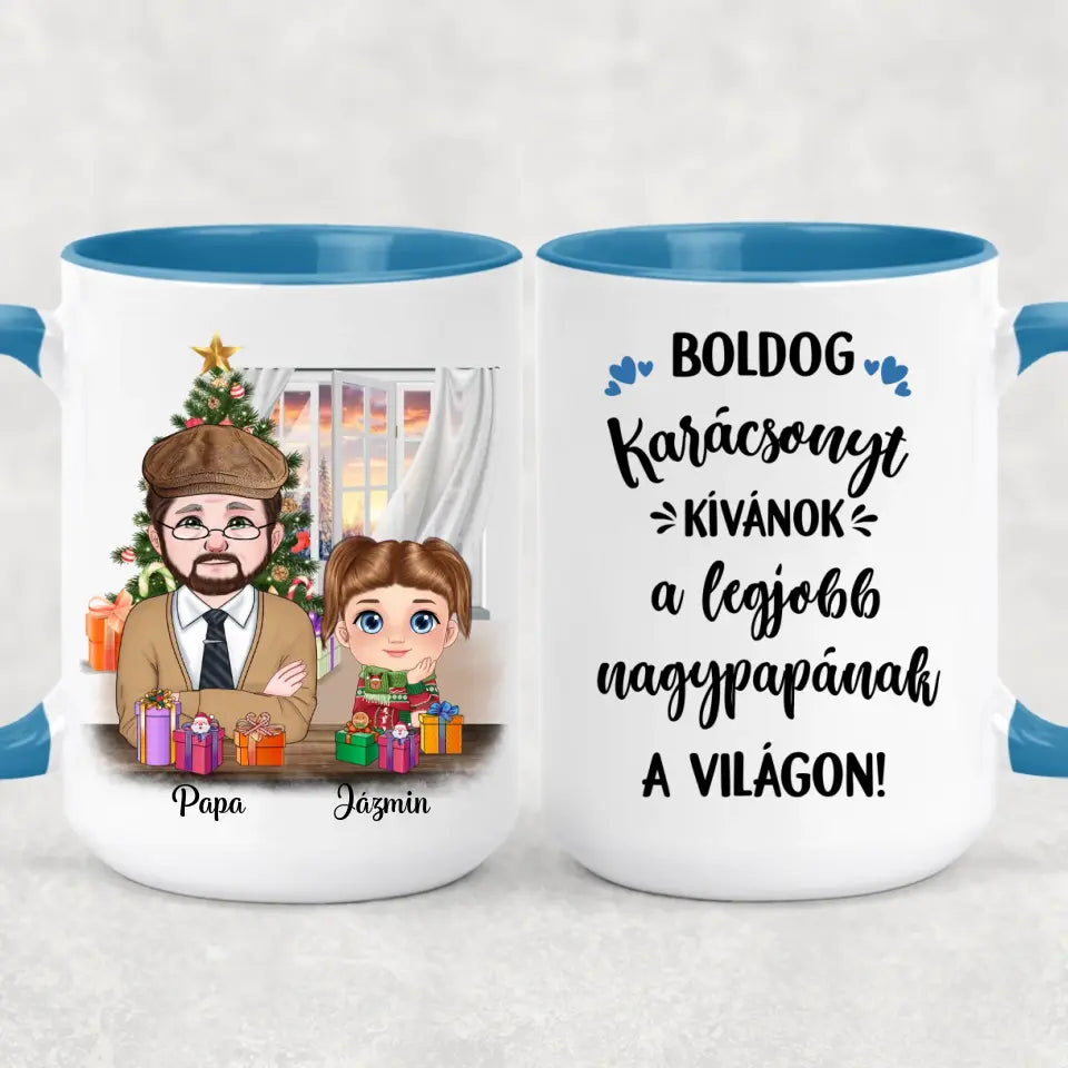 Egyedi karácsonyi bögre nagypapáknak, akár 3 unokával