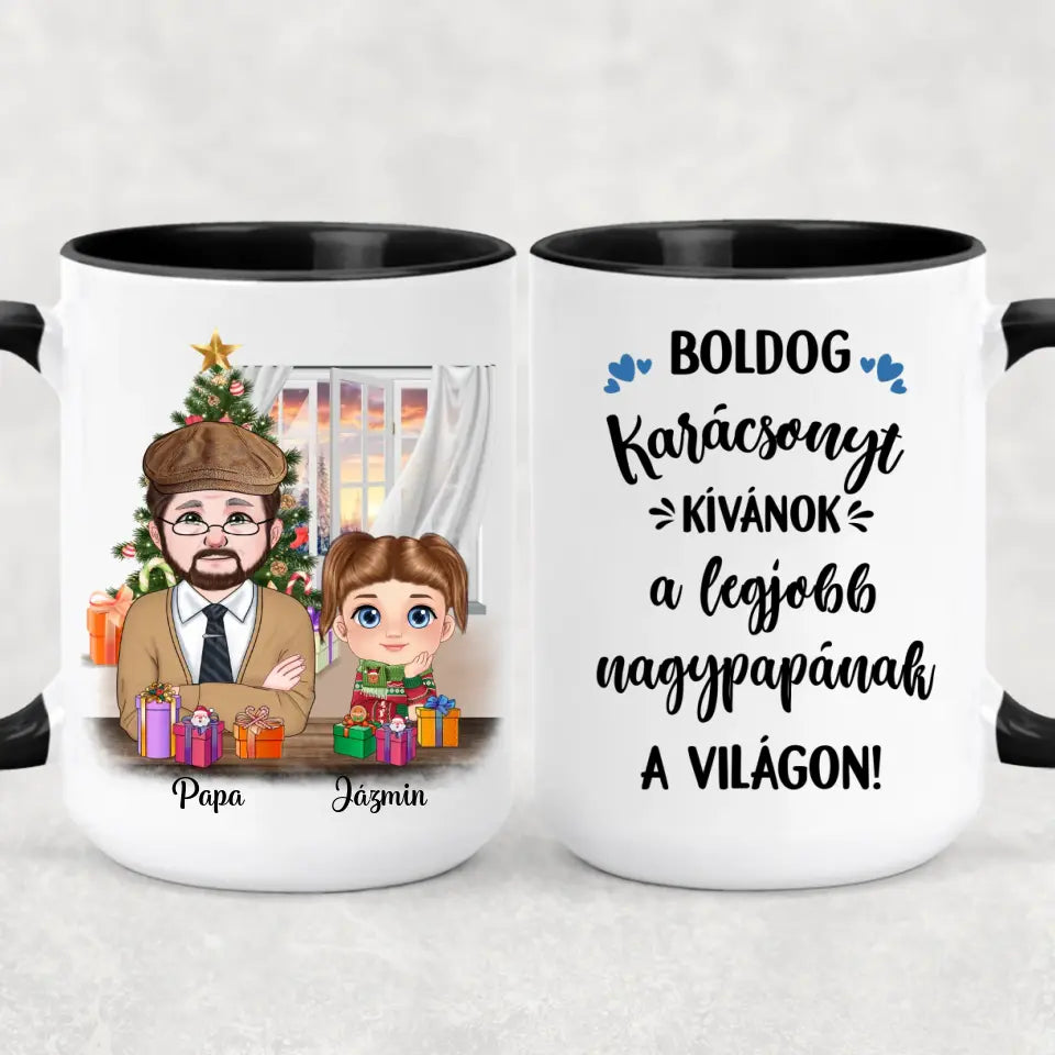 Egyedi karácsonyi bögre nagypapáknak, akár 3 unokával