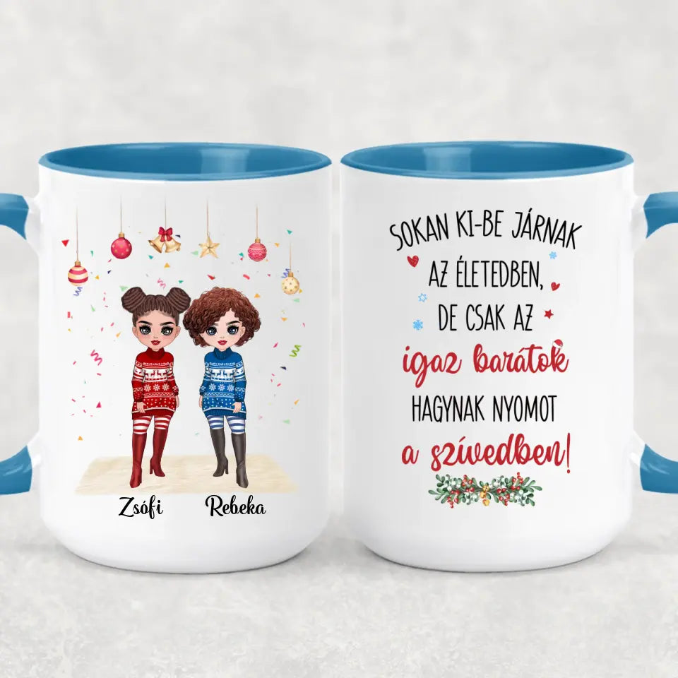 Egyedi karácsonyi bögre barátnőknek - chibi lányok