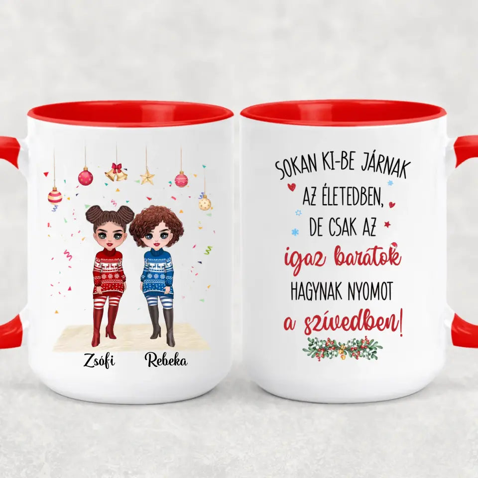 Egyedi karácsonyi bögre barátnőknek - chibi lányok