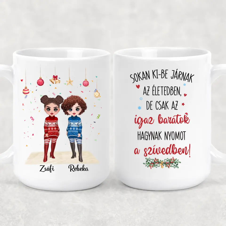 Egyedi karácsonyi bögre barátnőknek - chibi lányok