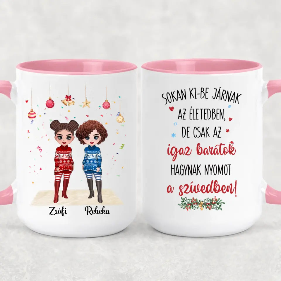 Egyedi karácsonyi bögre barátnőknek - chibi lányok