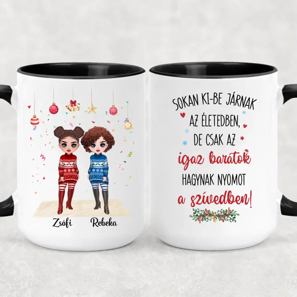 Egyedi karácsonyi bögre barátnőknek - chibi lányok