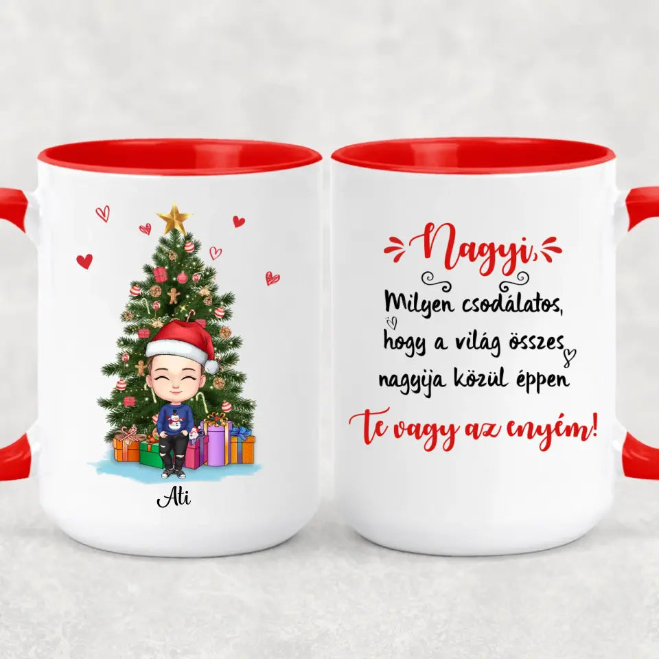 Egyedi karácsonyi bögre nagyszülőknek, akár 4 unokával