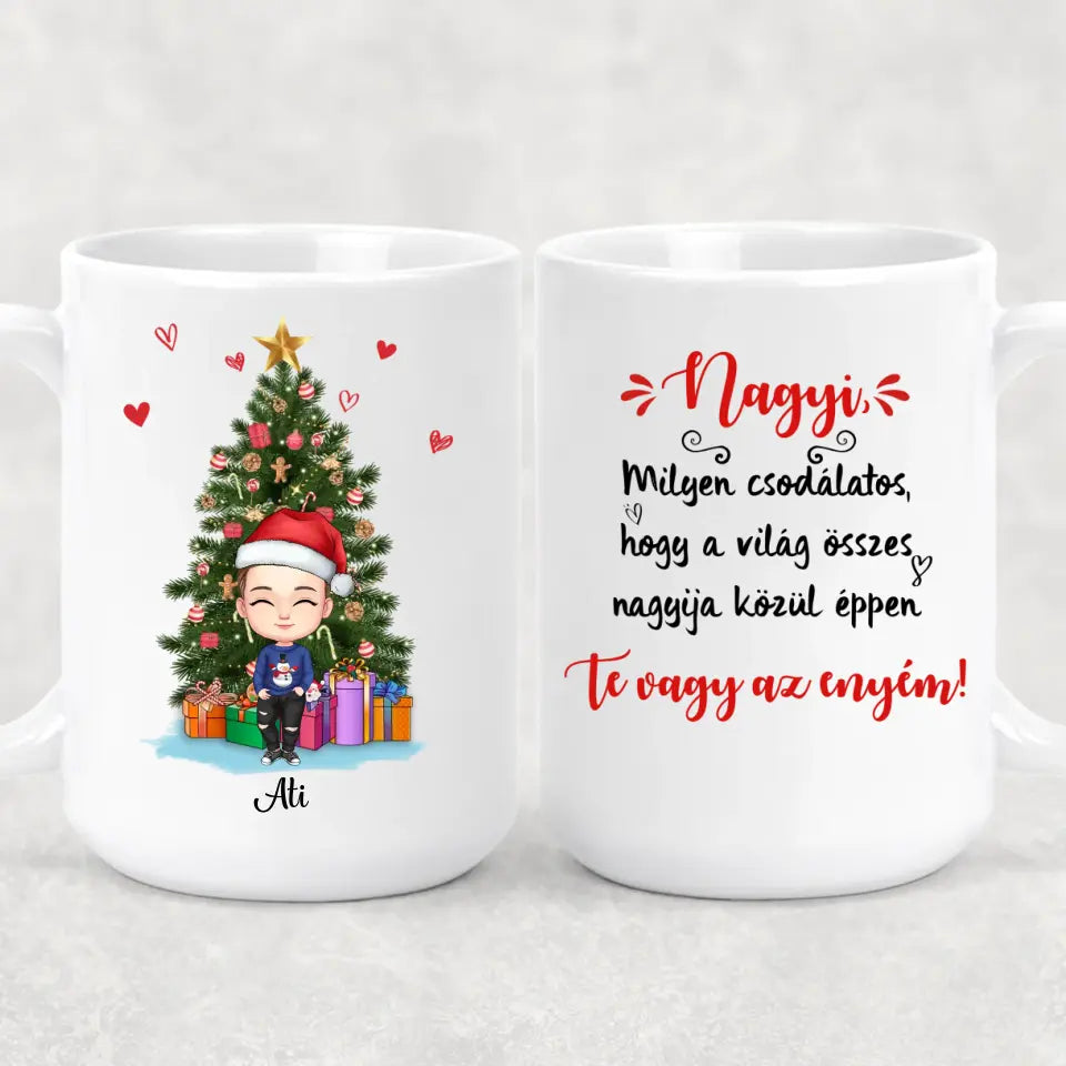 Egyedi karácsonyi bögre nagyszülőknek, akár 4 unokával