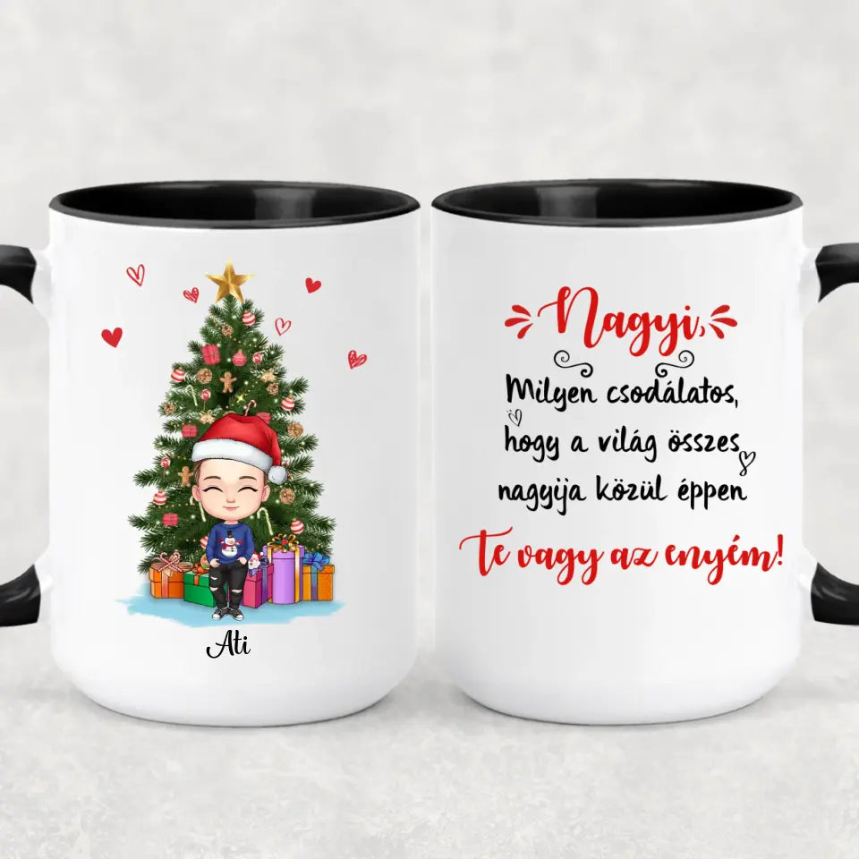 Egyedi karácsonyi bögre nagyszülőknek, akár 4 unokával