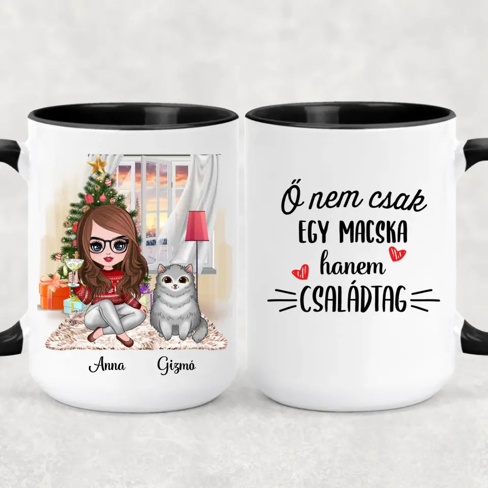 Egyedi karácsonyi macskás bögre, akár 3 cicával