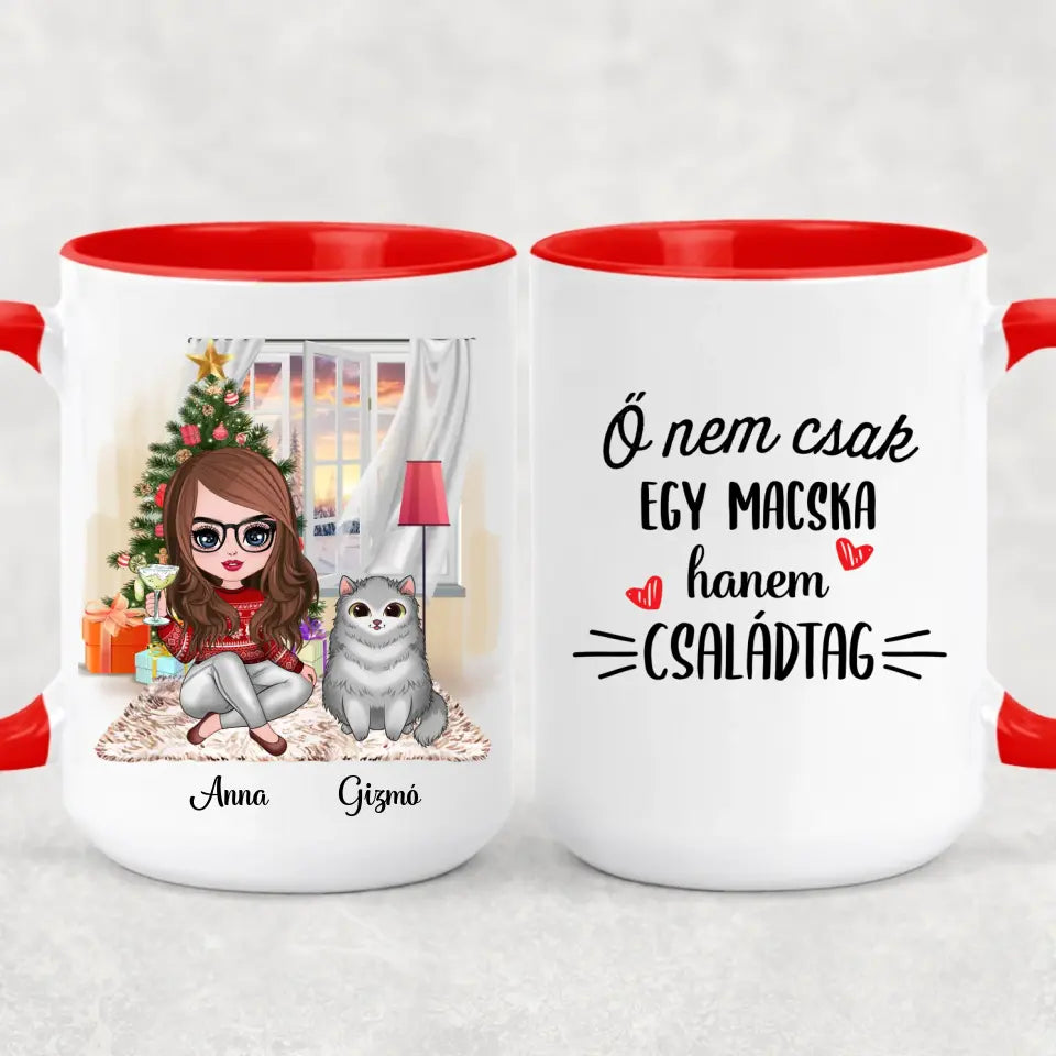 Egyedi karácsonyi macskás bögre, akár 3 cicával