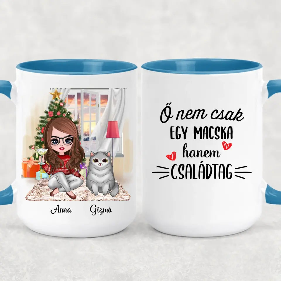 Egyedi karácsonyi macskás bögre, akár 3 cicával