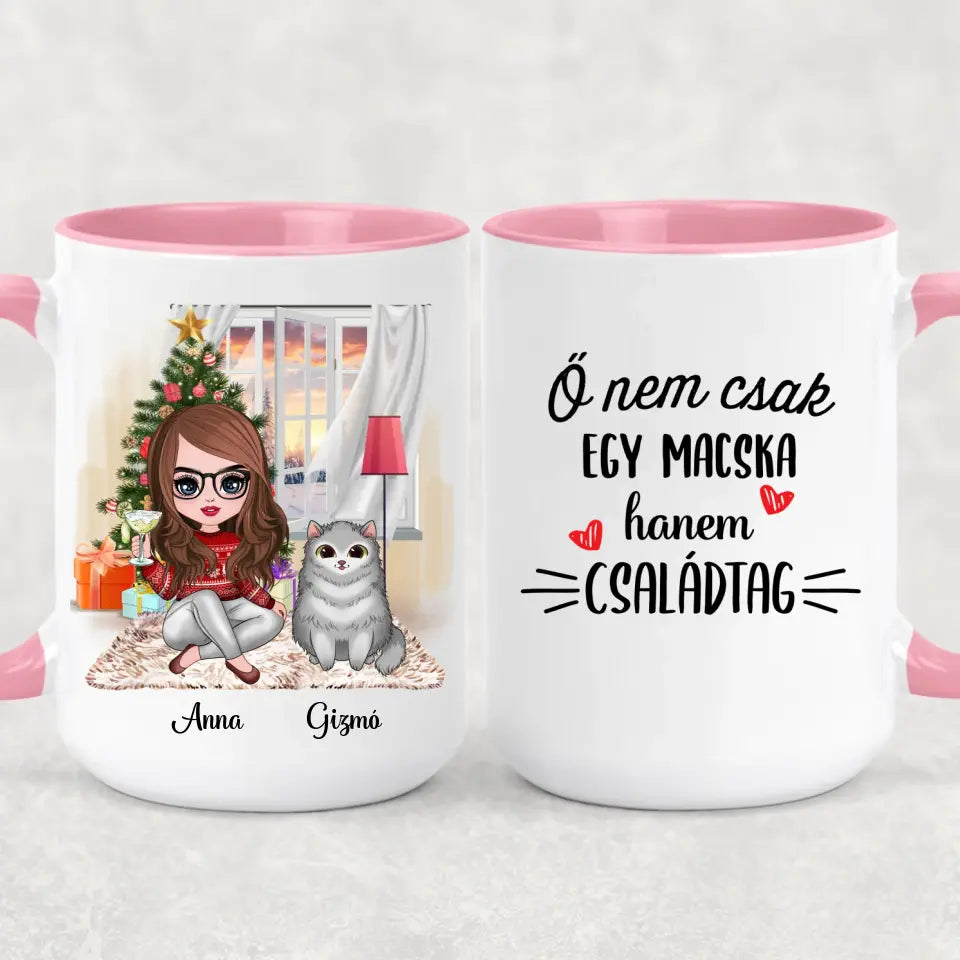 Egyedi karácsonyi macskás bögre, akár 3 cicával