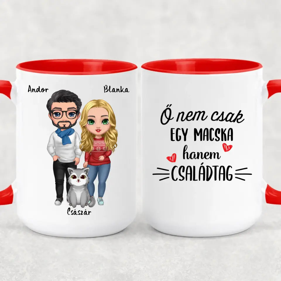 Egyedi karácsonyi cicás bögre - szerelmespár és macskák
