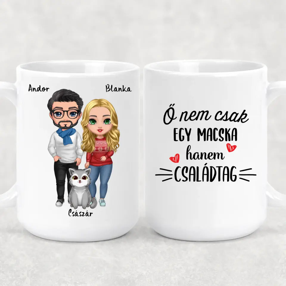 Egyedi karácsonyi cicás bögre - szerelmespár és macskák