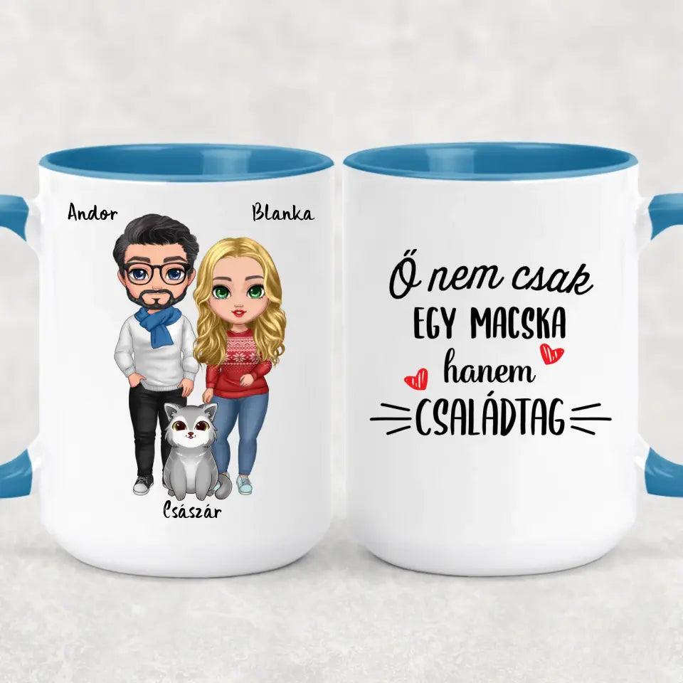 Egyedi karácsonyi cicás bögre - szerelmespár és macskák