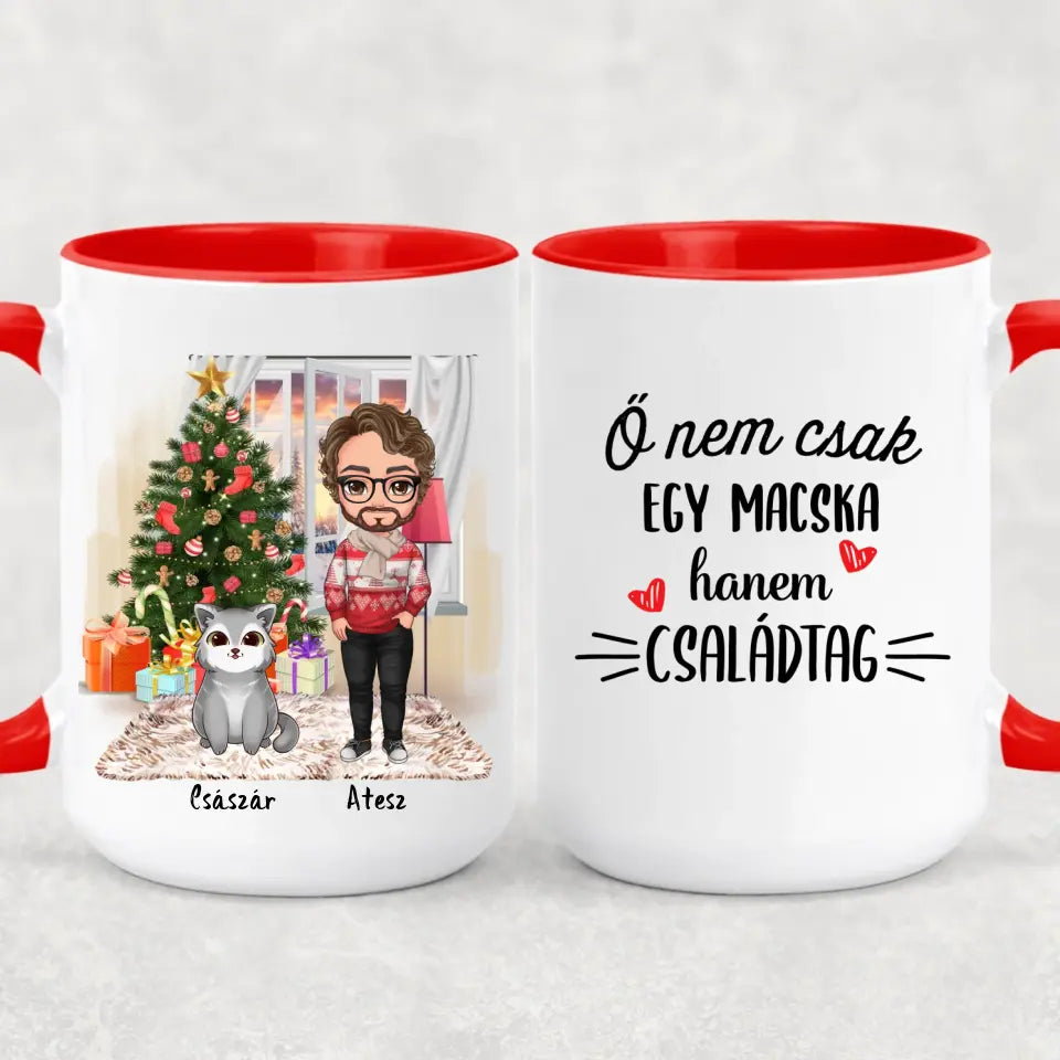 Egyedi karácsonyi cicás bögre - fiú macskákkal