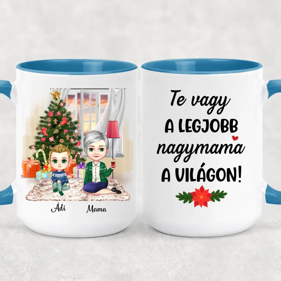 Egyedi karácsonyi bögre nagymamáknak - chibi nagyi