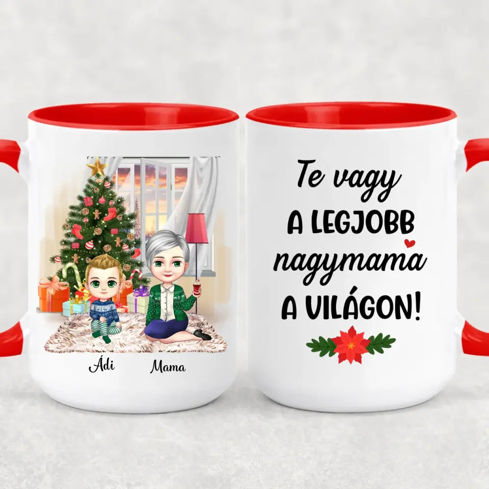 Egyedi karácsonyi bögre nagymamáknak - chibi nagyi
