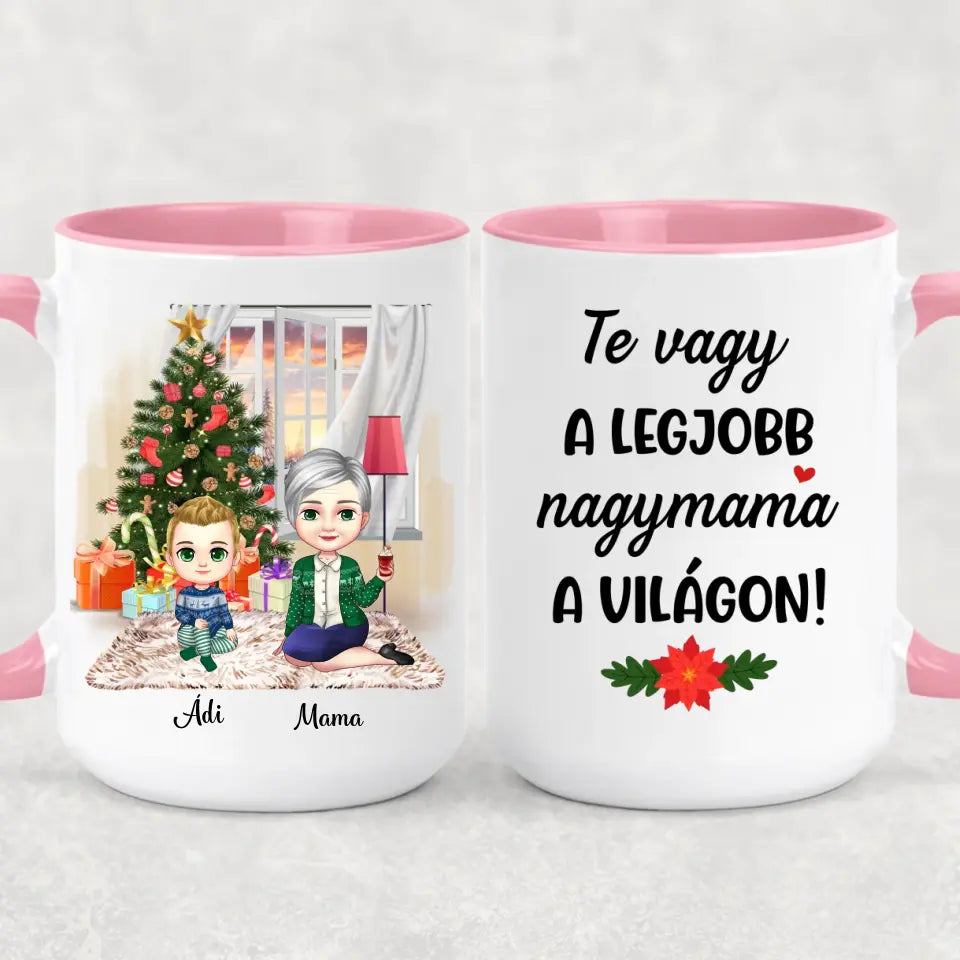Egyedi karácsonyi bögre nagymamáknak - chibi nagyi