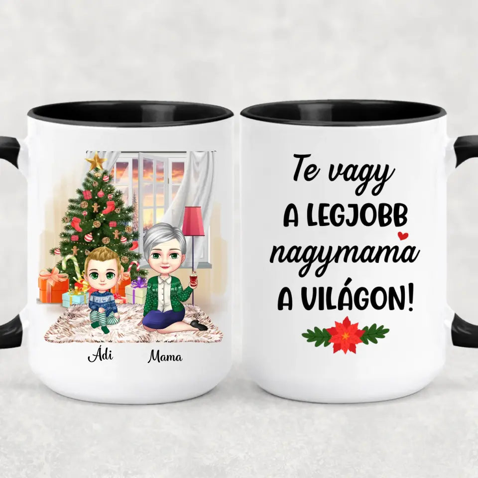 Egyedi karácsonyi bögre nagymamáknak - chibi nagyi