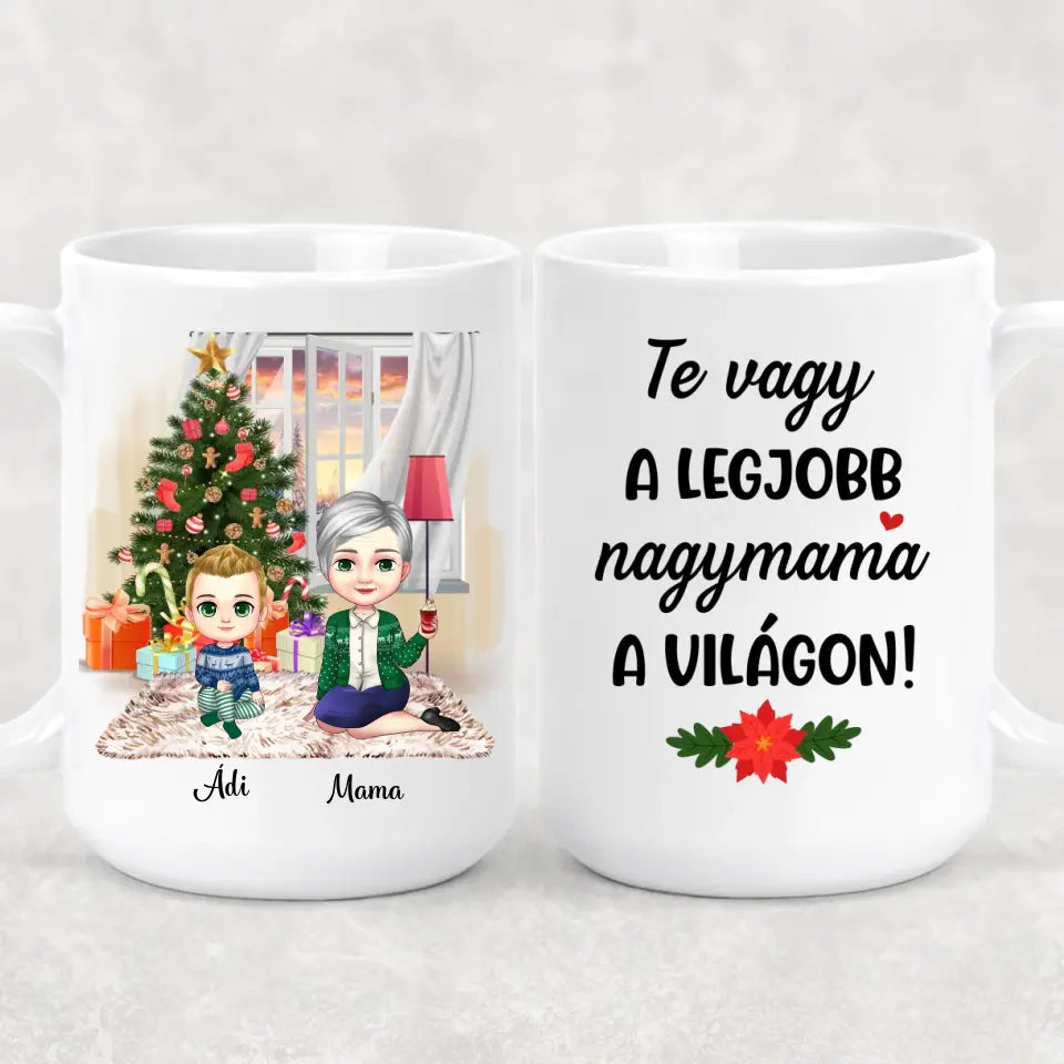 Egyedi karácsonyi bögre nagymamáknak - chibi nagyi