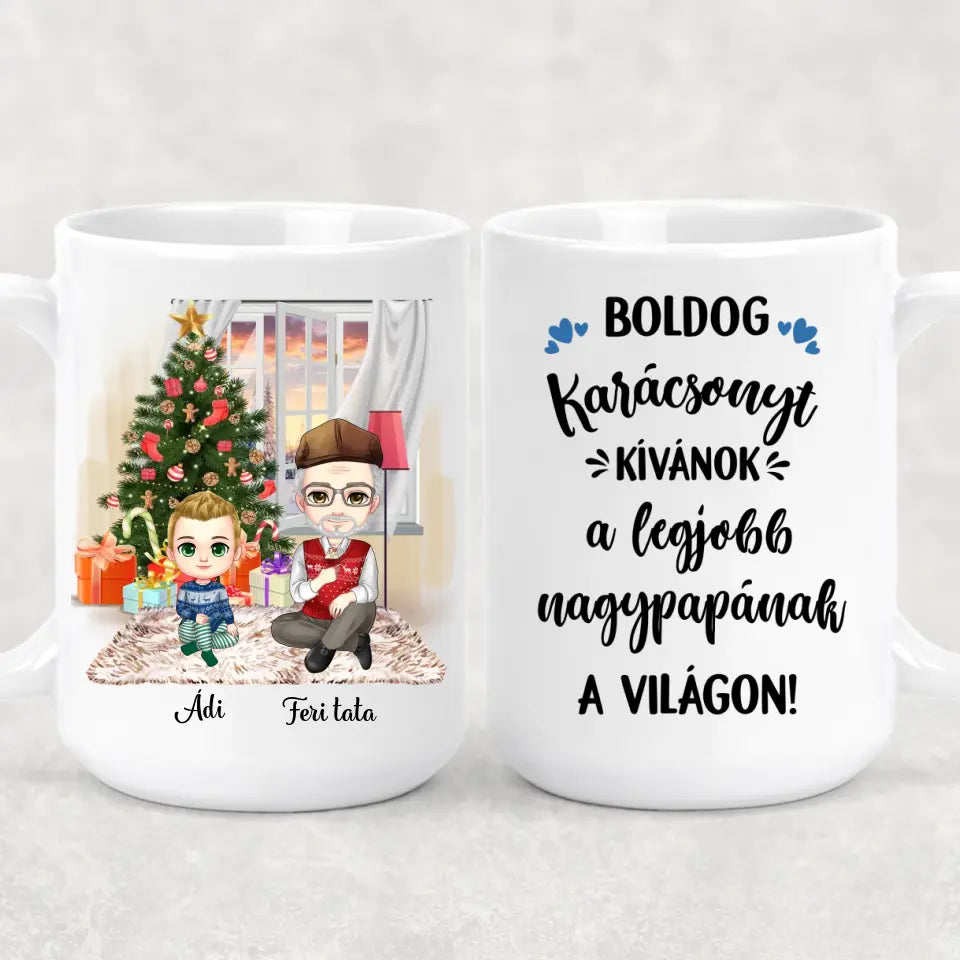 Egyedi karácsonyi bögre nagypapáknak - chibi papa