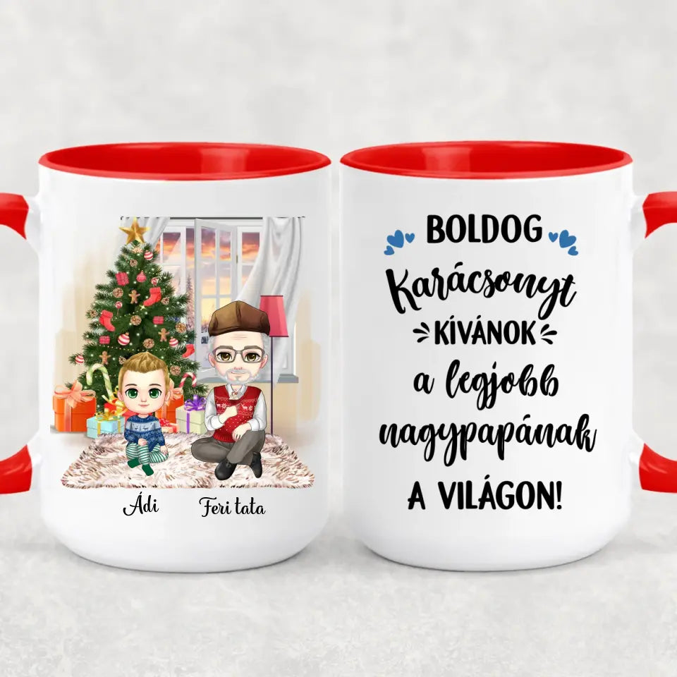 Egyedi karácsonyi bögre nagypapáknak - chibi papa