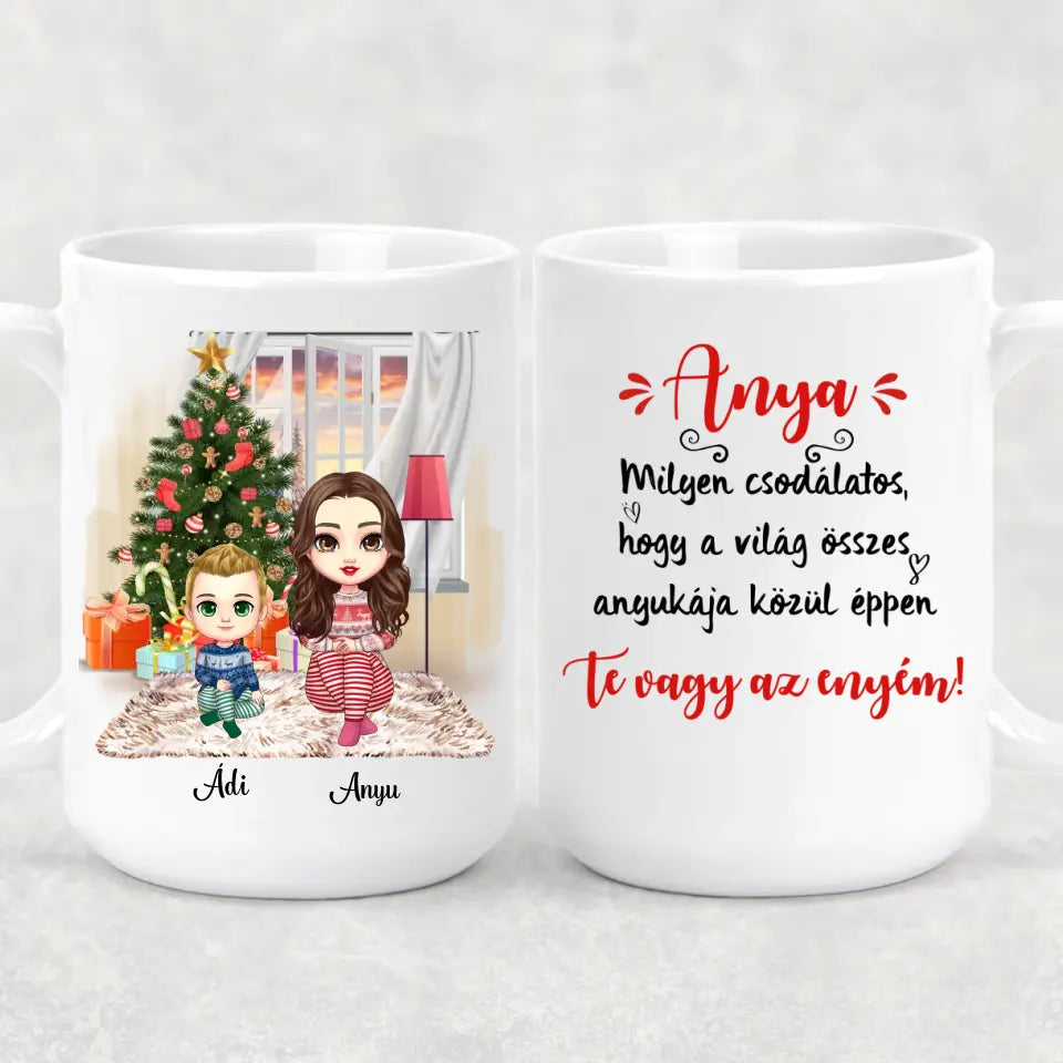 Egyedi karácsonyi bögre édesanyáknak - chibi anya