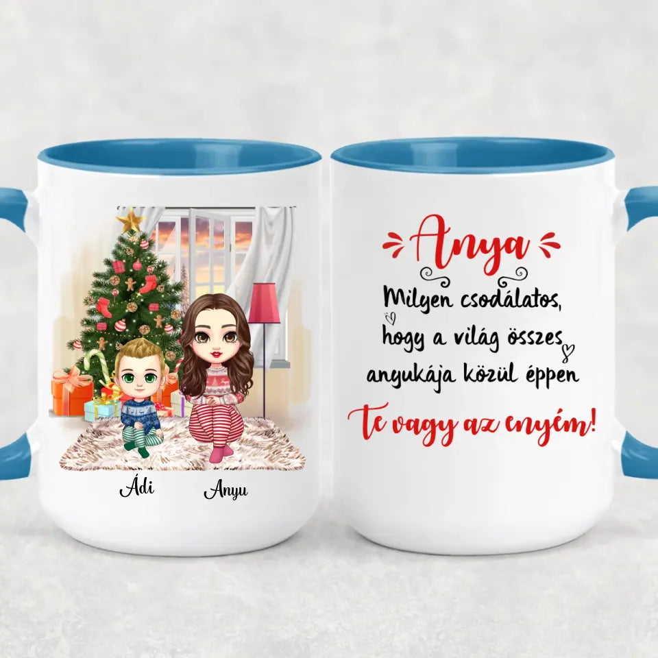 Egyedi karácsonyi bögre édesanyáknak - chibi anya