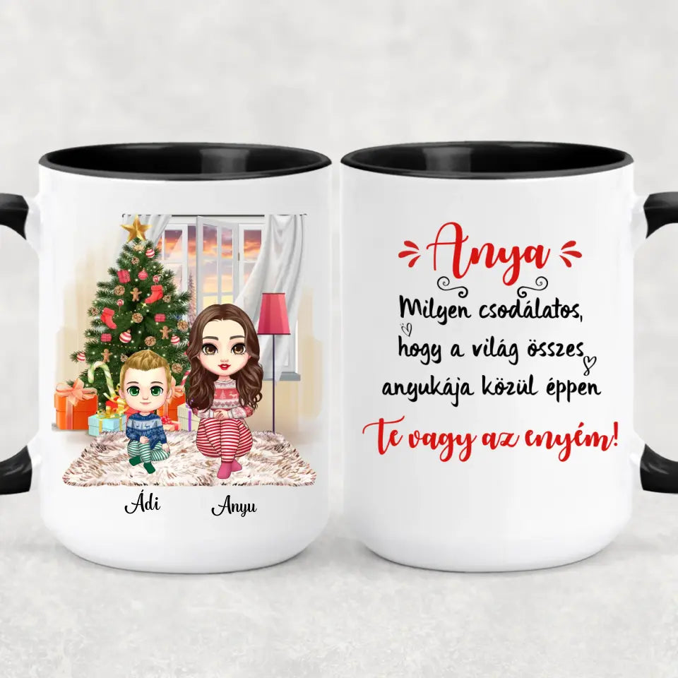 Egyedi karácsonyi bögre édesanyáknak - chibi anya